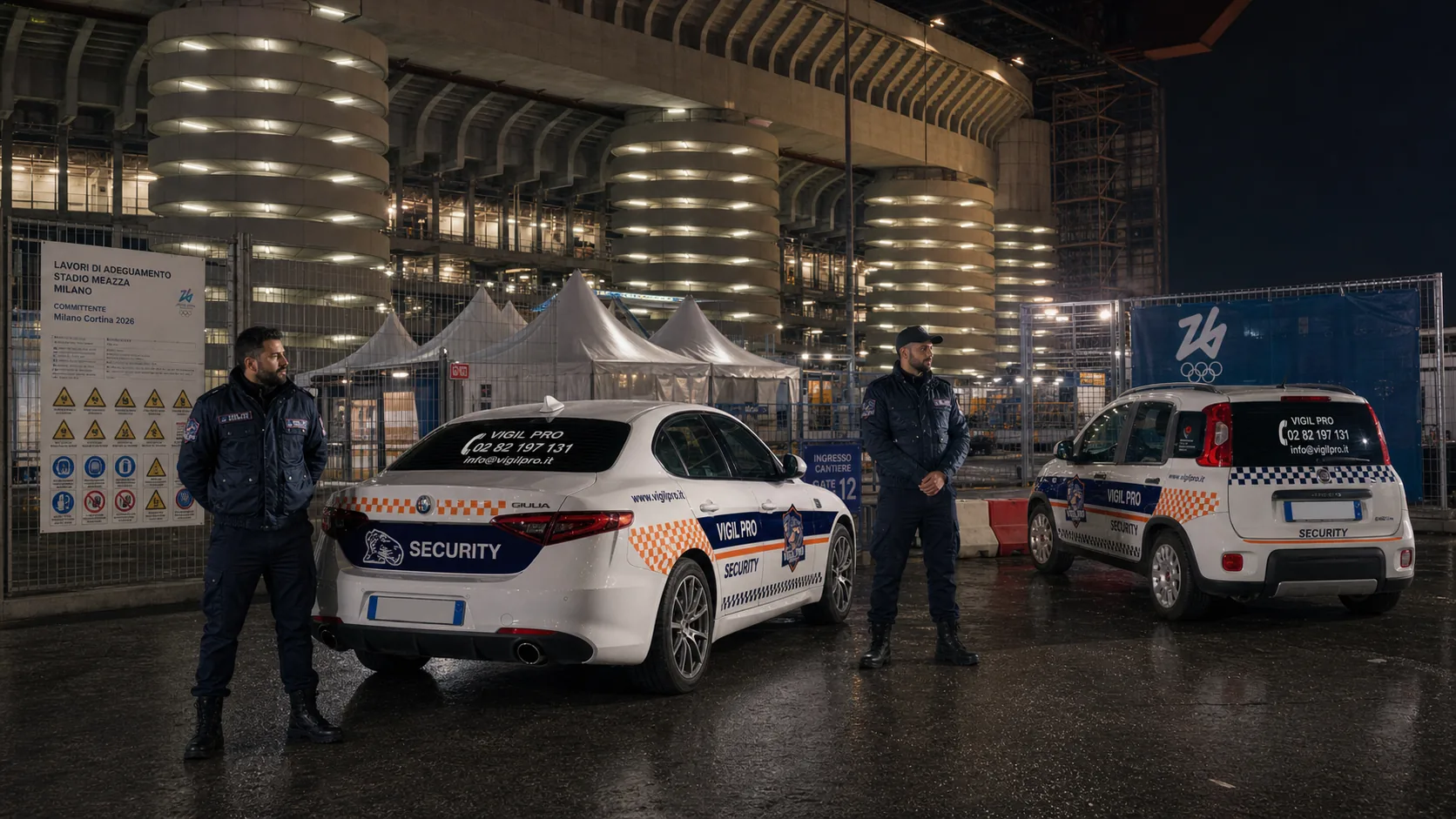 Team Vigil Pro Security al cantiere Stadio Meazza per Milano Cortina 2026